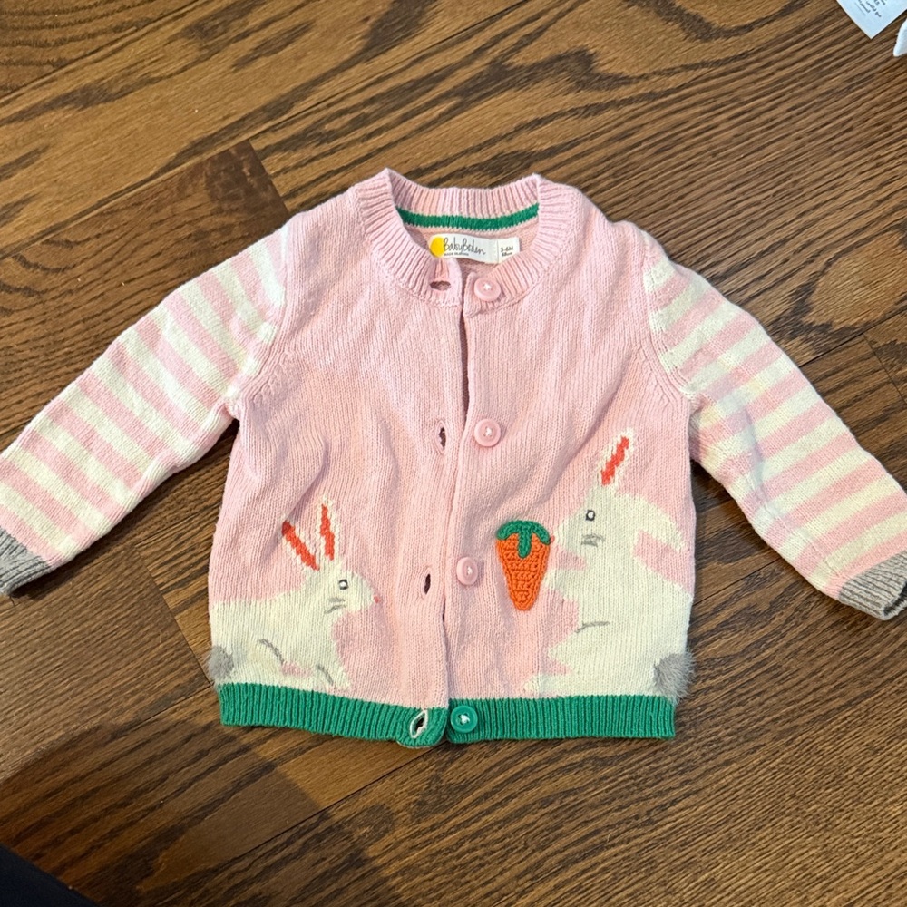 Baby Boden Pink Cardigan with Green Trim